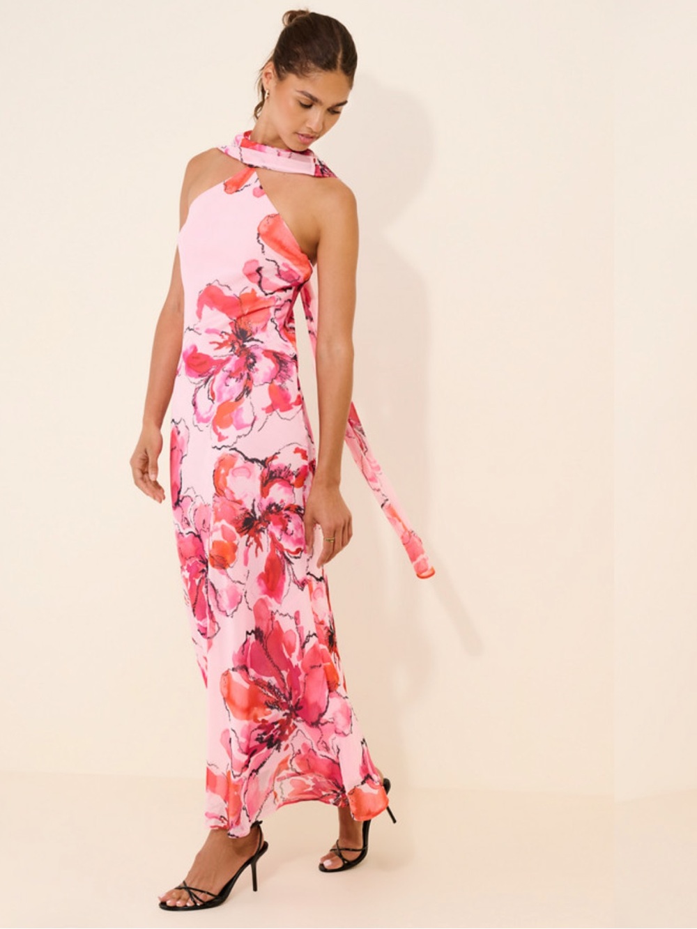 Anthropologie Hutch Dress Halter Scarf Maxi in Pink Floral